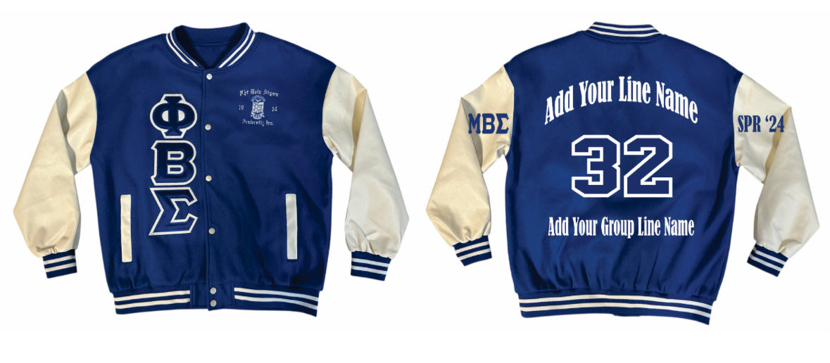 Phi Beta Sigma Varsity Lightweight Jacket with Leather Sleeves with a Customization Option