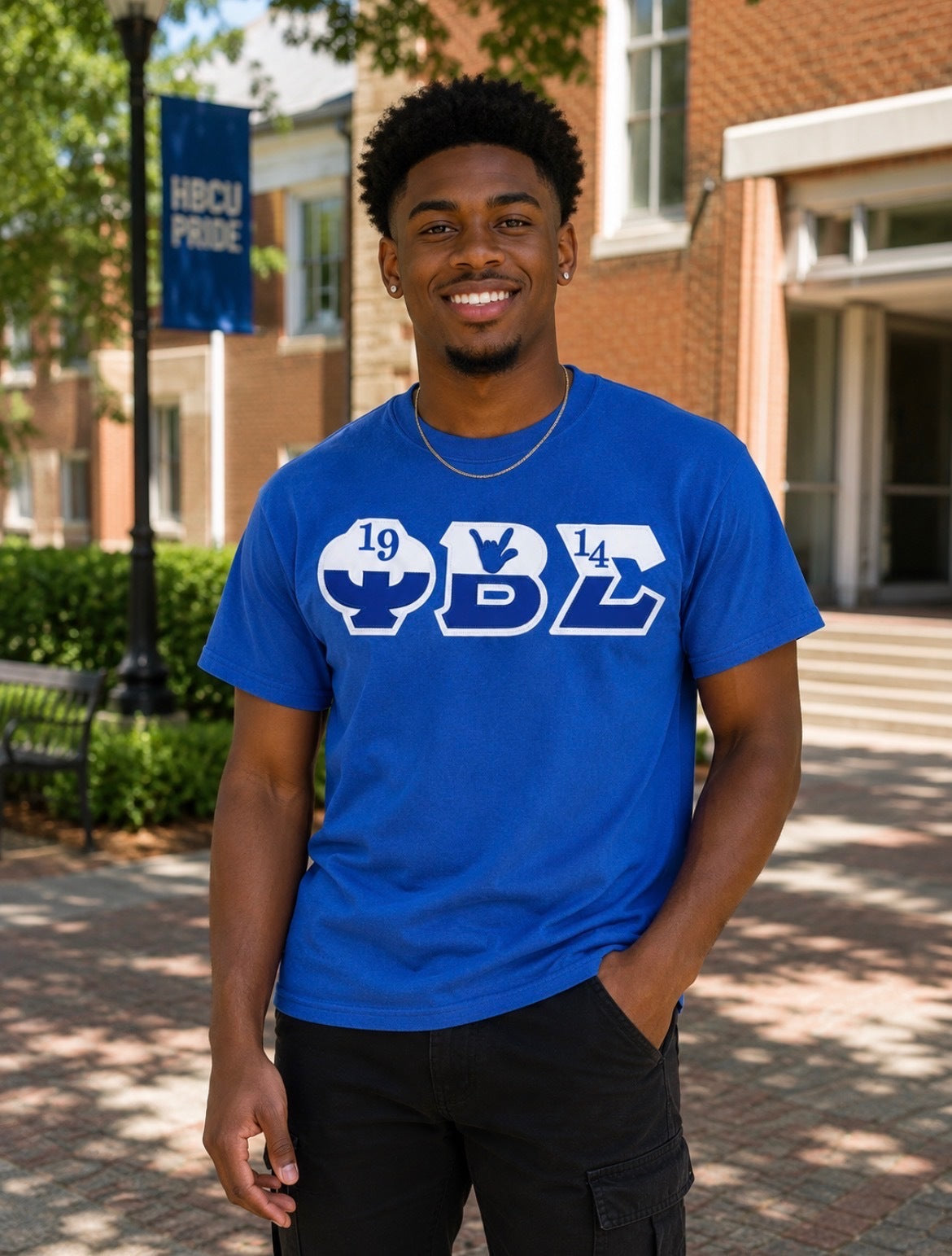 Phi Beta Sigma Royal Blue Split Letter Applique Embroidered T-Shirt