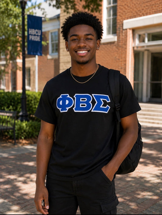 Phi Beta Sigma Black Applique Embroidered T-Shirt