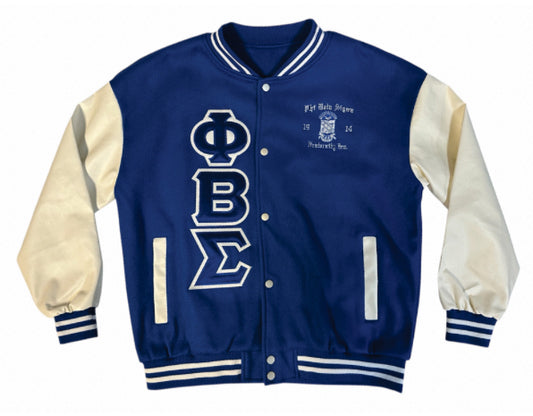 Phi Beta Sigma Varsity Lightweight Jacket with Leather Sleeves with a Customization Option
